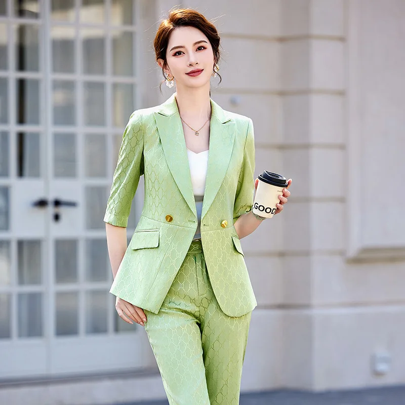 High Quality Fabric Spring Summer Formal Women Business Suits Female Pantsuits Blazer Professional Career Interview Trousers Set