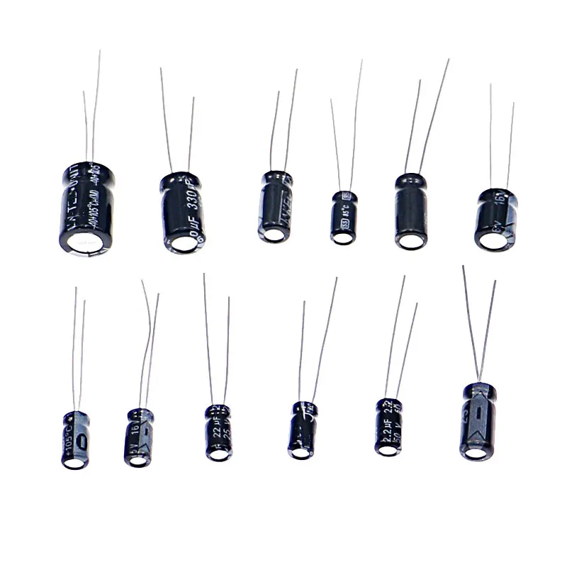 120pcs 12 Value 1uF~470uF Electrolytic Capacitors Assortment Kit  Capacitor pack 16V 25V 50V 1UF 2.2UF 3.3UF 4.7UF 10UF 22UF