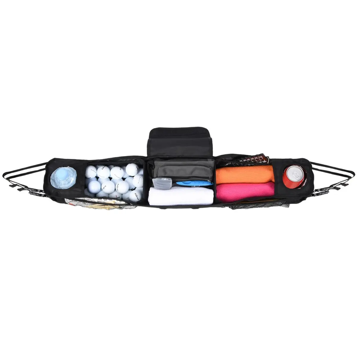 (AD12) Golf Cart Front Storage Basket, No-Drilling Organizer Tray with Cooling Compartment & Insulated Cup Holders