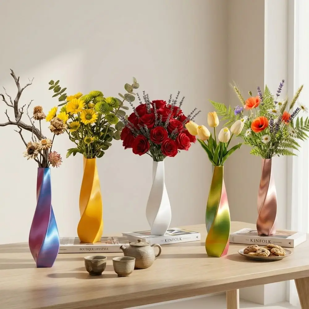 Twisted Design 3D Printed Flower Vases Flower Arrangement Gradient Color Modern Twisted Flower Bottle Decorative Flowerpot