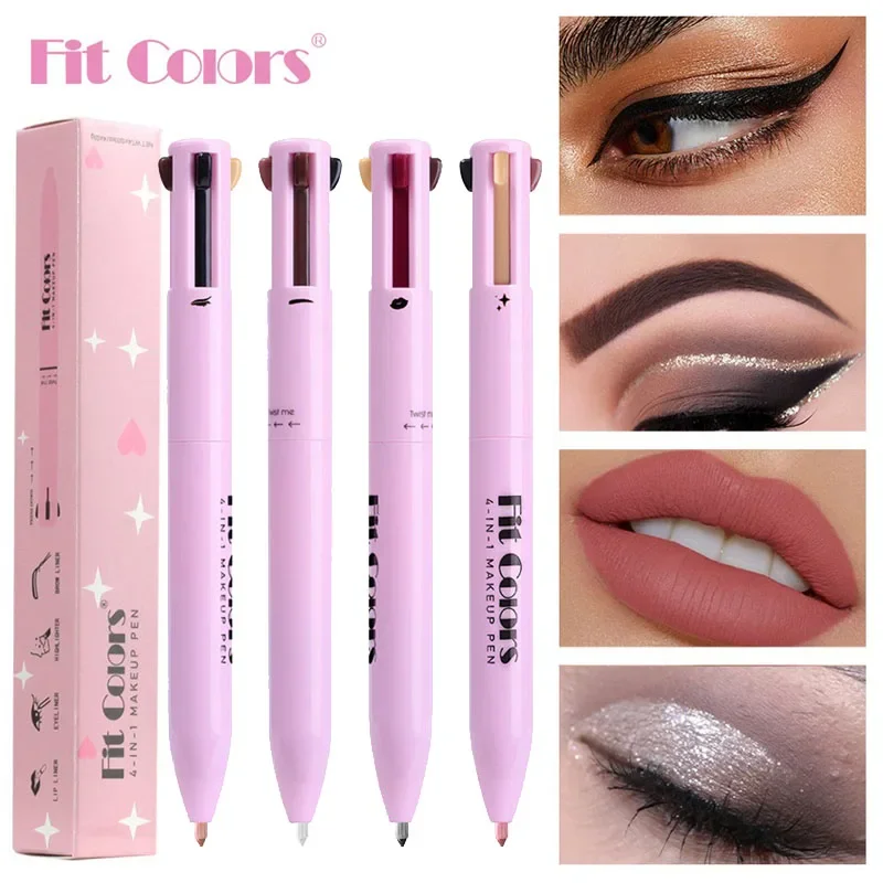 4-in-1 Makeup Pen Eyebrow Pencil, Eyeliner, Lip Liner, Highlighter Eyeshadow Pen Multi-functional 4-color Set Counter Makeup Pen