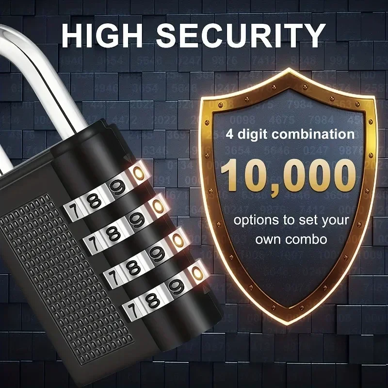 Combination Padlock 4-Position Zinc Alloy Outdoor Weatherproof Keyless Security Lock Resettable Metal Combination Lock