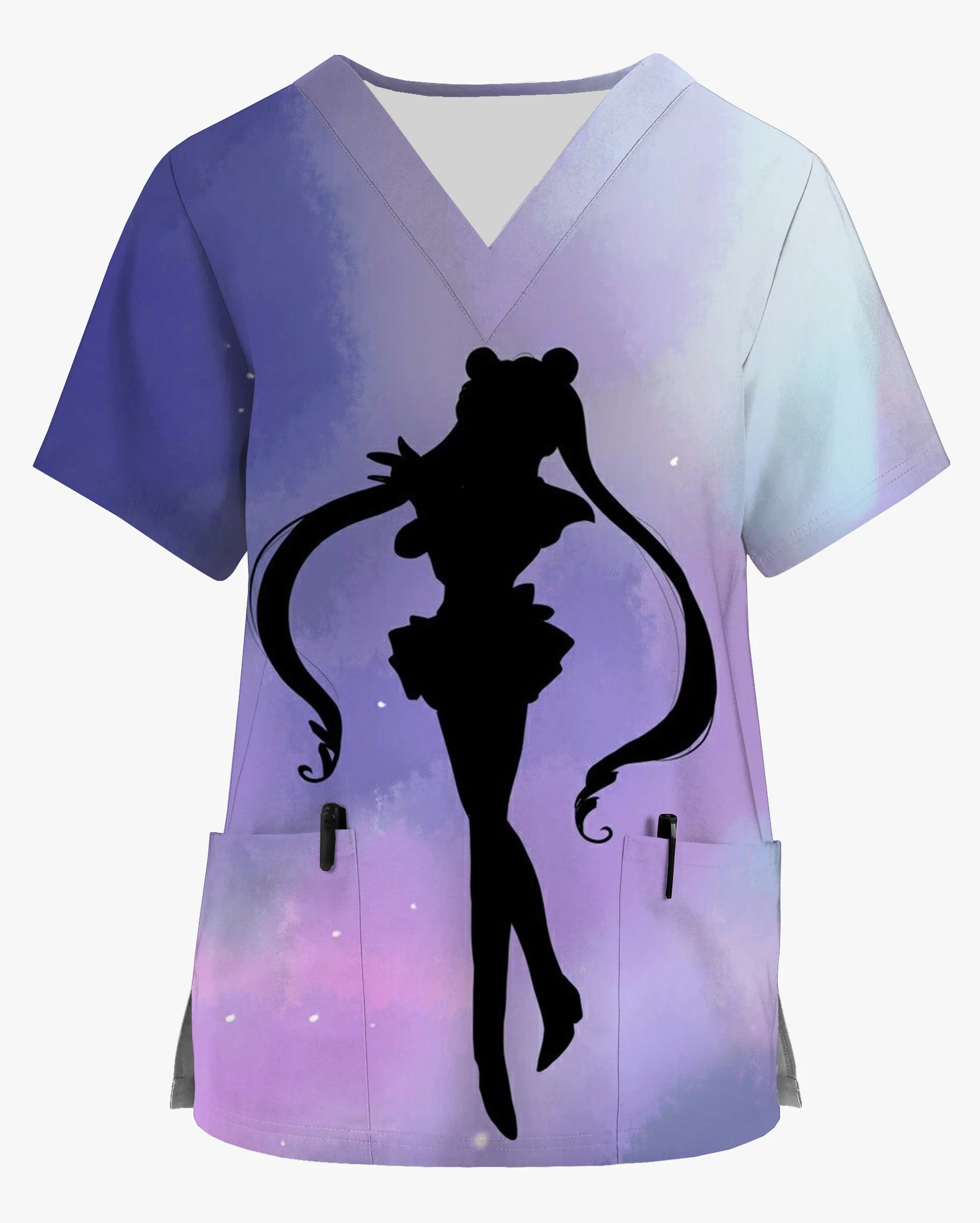 Sailor Moon Anime Print V-Neck Print Scrub Top Hospital Nurse Care Dental Ladies Short Sleeve Nursing Clothes