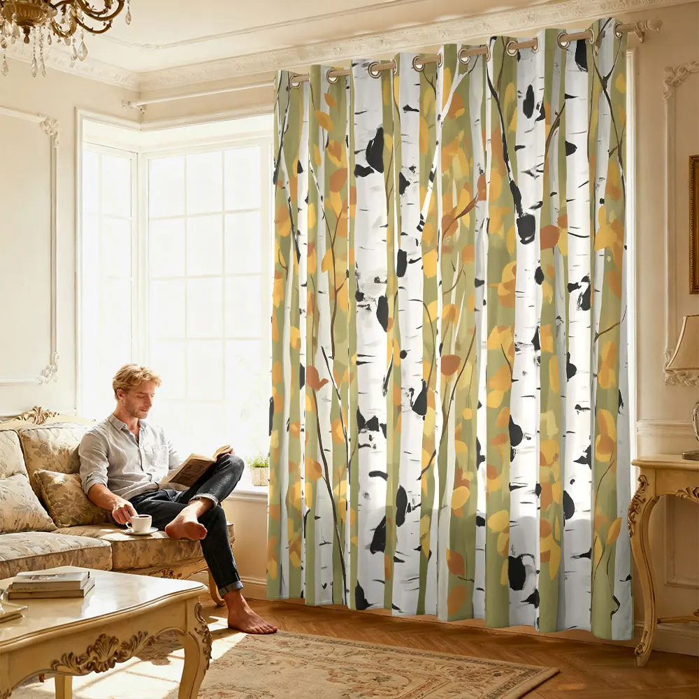 1pc autumn birch forest print single-loop curtain single-loop curtain living room  bedroom doors  home decoration view 4