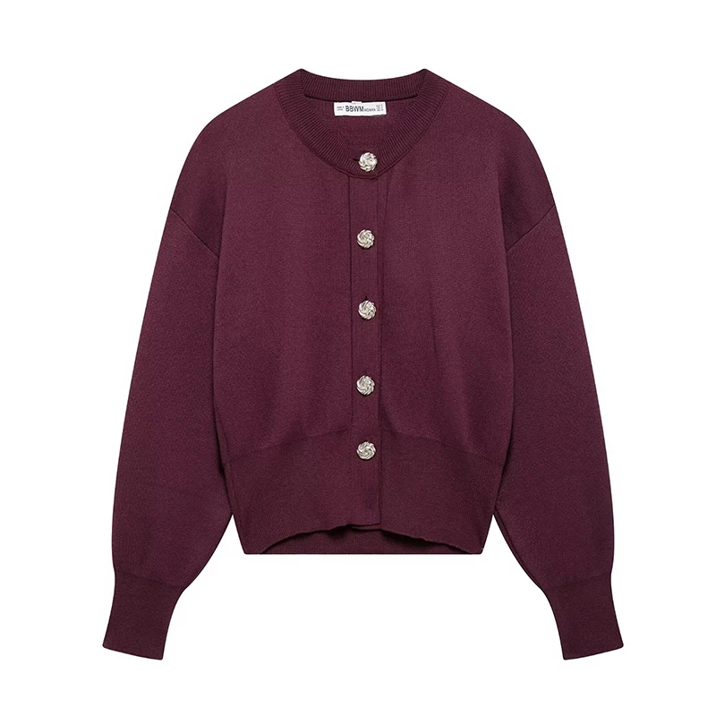 Willshela Women Fashion Solid Single Breasted Knitted Sweater Vintage O-Neck Long Sleeves Female Chic Lady Outfits