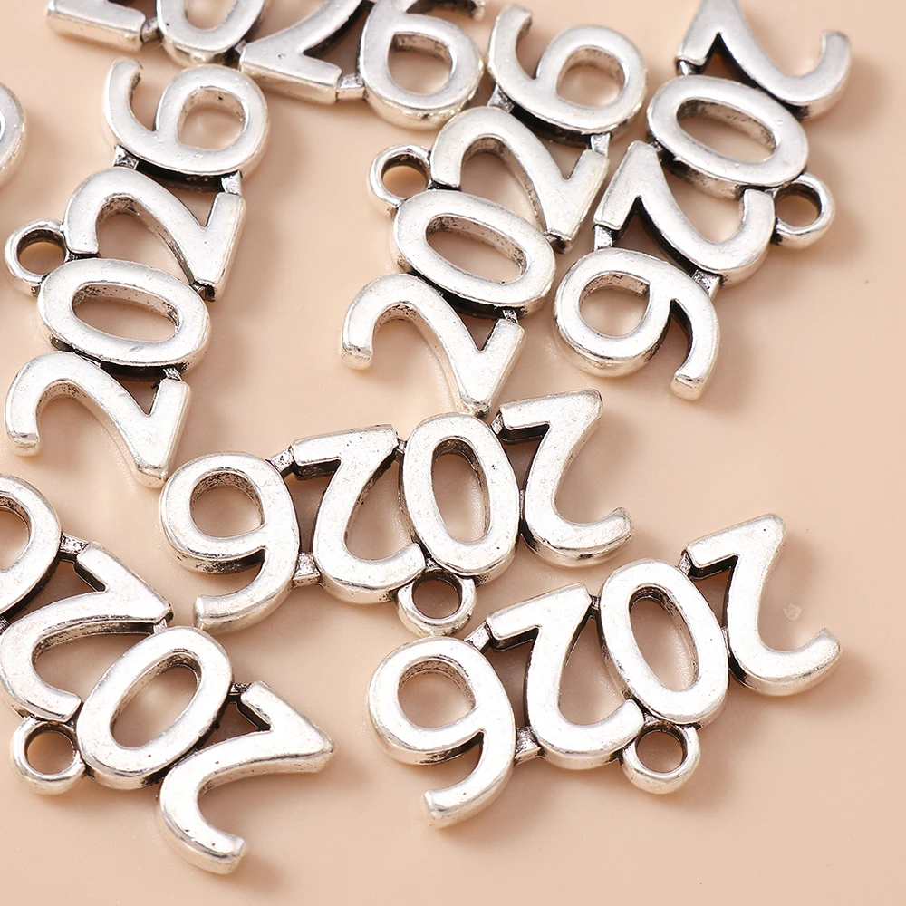 Leslie 10 Stück/Lot 12*25mm Legierung Antik Silberfarben 2026 Jahr Charms Anhänger für Armbänder Halsketten DIY Schmuckzubehör – Detail 3
