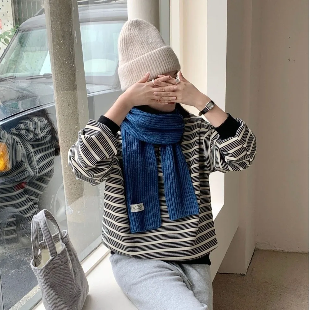 

Vintage Solid Color Women Knitted Scarf Windproof Neck Cover Long Scarves Thicken Soft Wrap Shawls