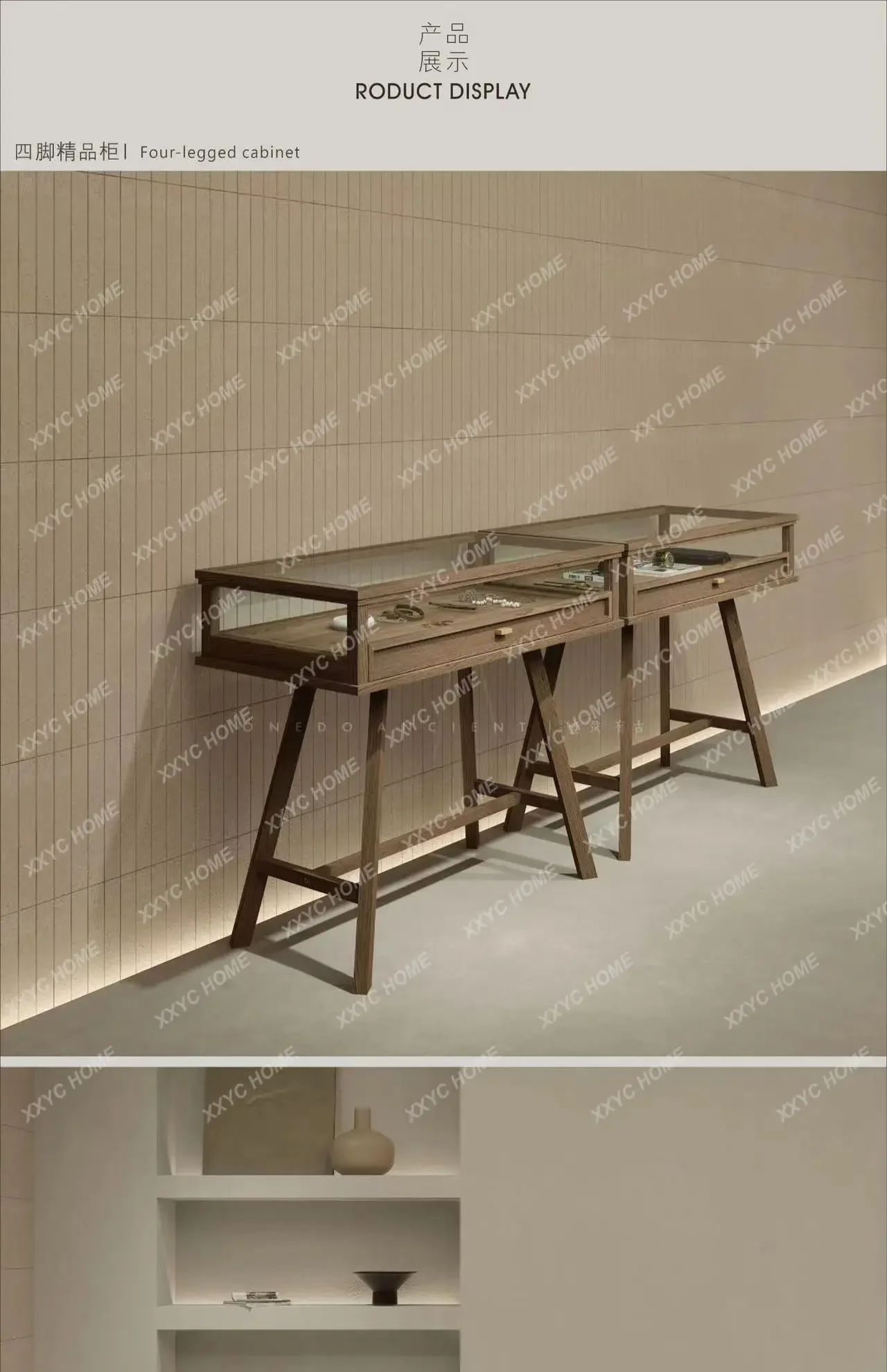 

YYClothing store display stand fashion jewelry glass display retro style watch Nakajima table