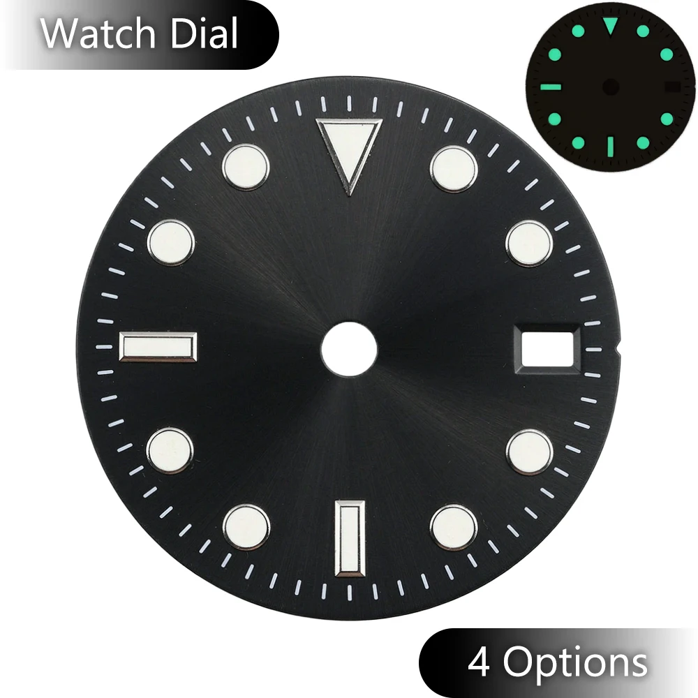 29mm Fits GMT NH34 NH35 NH36 NH38 NH39 NH70 4RClassic Round Dot C3 Green Lume Dial Sunray Finish Date Window Watch Mod Accessory