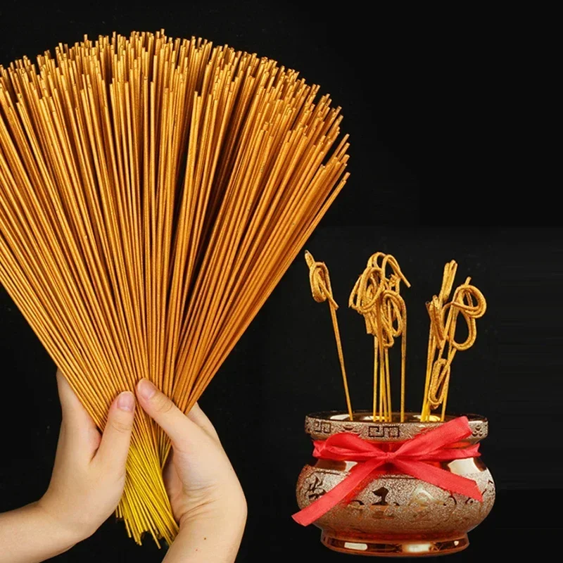 Bulk Sale Smokeless 1000pcs/lot Natural Golden Sandalwood Incense Sticks God of Wealth Roll Money Worship Bamboo Stick Incense