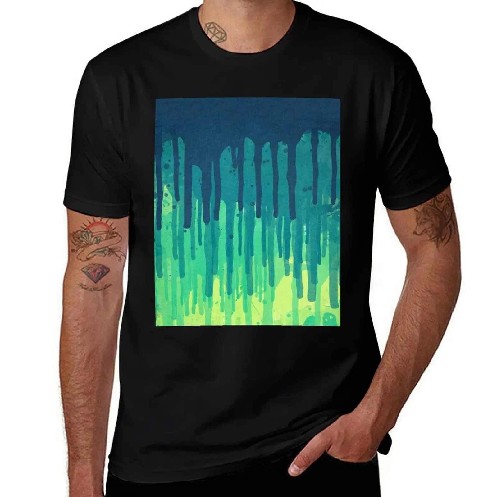 

Green Grunge Color Splatter Graffiti Backstreet Wall Background T-Shirt plus size clothes funny t shirts for men