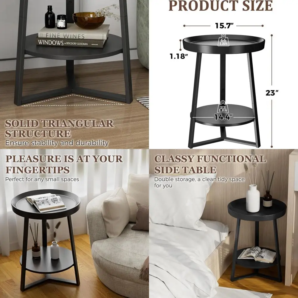 

Черный двухуровневый приставной столик в стиле фермерского дома с деревянной столешницей и местом для хранения, для гостиной и спальни, 15,7 x 15,7 x 23 дюйма