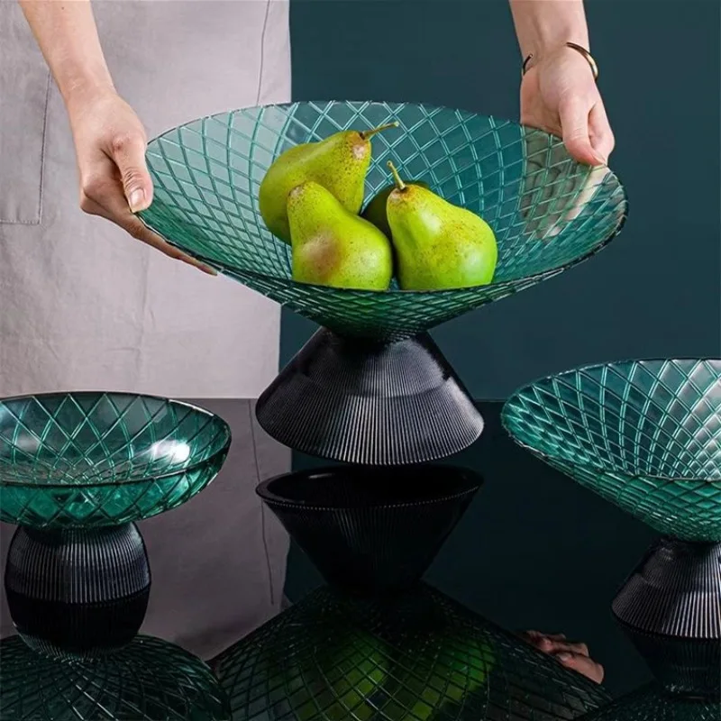 PET Fruit Plate With Base Diamond Pattern Simple Creative Home Decorative Living Room Coffee Table Candy