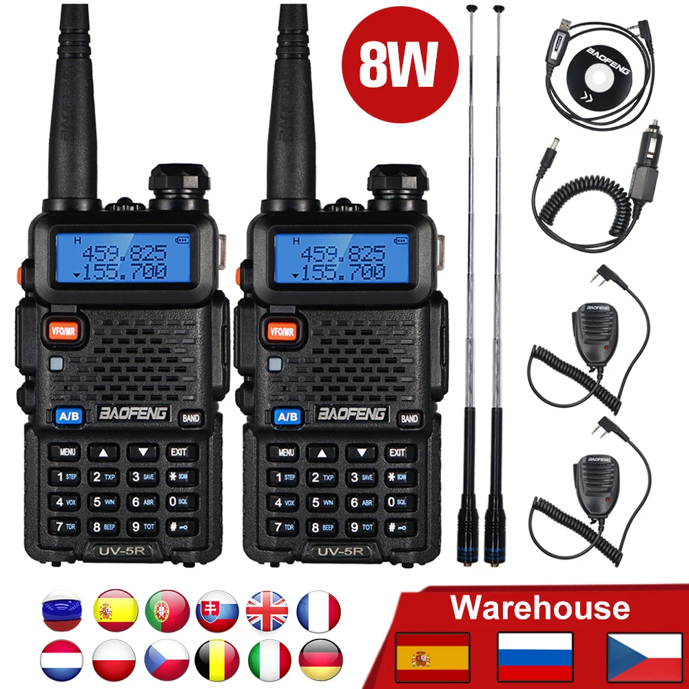 

2pcs Baofeng UV5R Walkie Talkie Two Way Cb Radio 8W 10KM UV-5R Dual Band High Power Ham Radio FM Transceiver for 15km Hunting