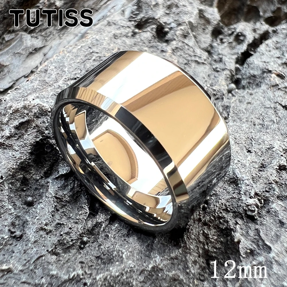 TUTISS 10mm 12mm Men Women Popular Tungsten Couple Ring Trendy Wedding Band Bevel Edges Comfort Fit