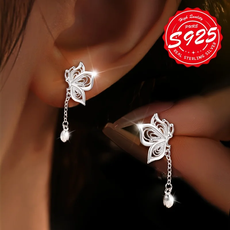 

S925 silver women's lotus and butterfly earrings, elegant, suitable for daily wear, a perfect gift for your girlfriend