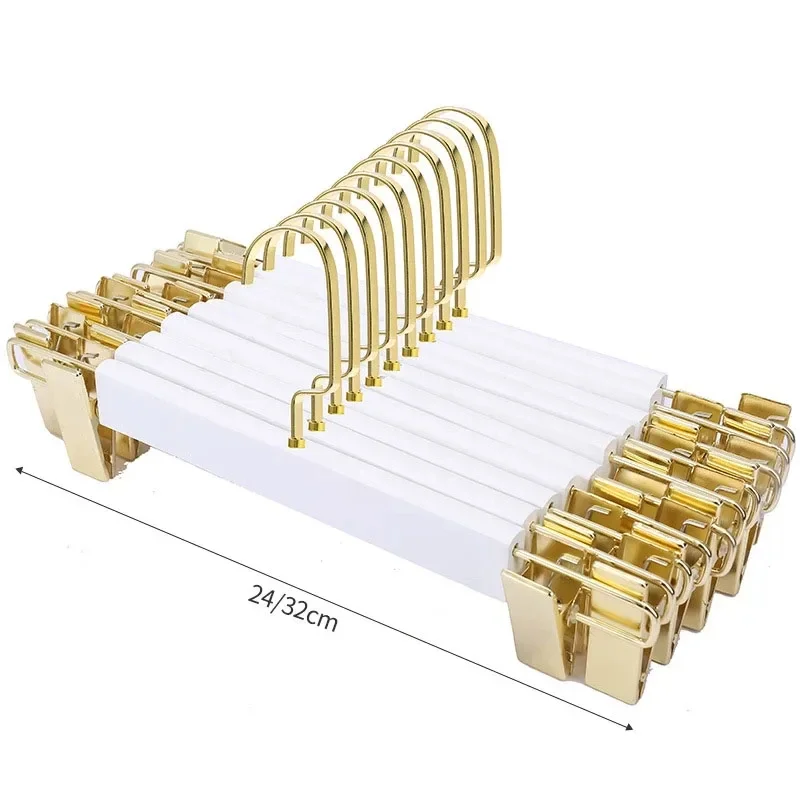 Anti slip 10Pcs Wooden Coat Hangers for Pants Clothes Organizer Closet Suit Drying Rack, Gold Hook Light Luxury