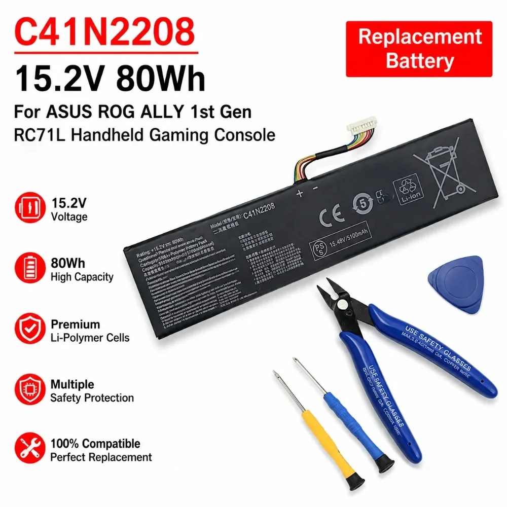 C41N2208 Battery 74Wh High Capacity Mod Upgrade For ASUS ROG ALLY RC71L PC71L Gaming Handheld Free Installation All Tools