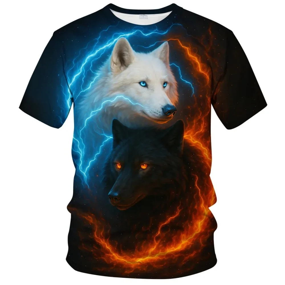 Modisches Sommer-T-Shirt für Herren mit Dominantem Wolf-Print-Muster, Atmungsaktiv, Rundhals, Outdoor High Street Casual Oberteil