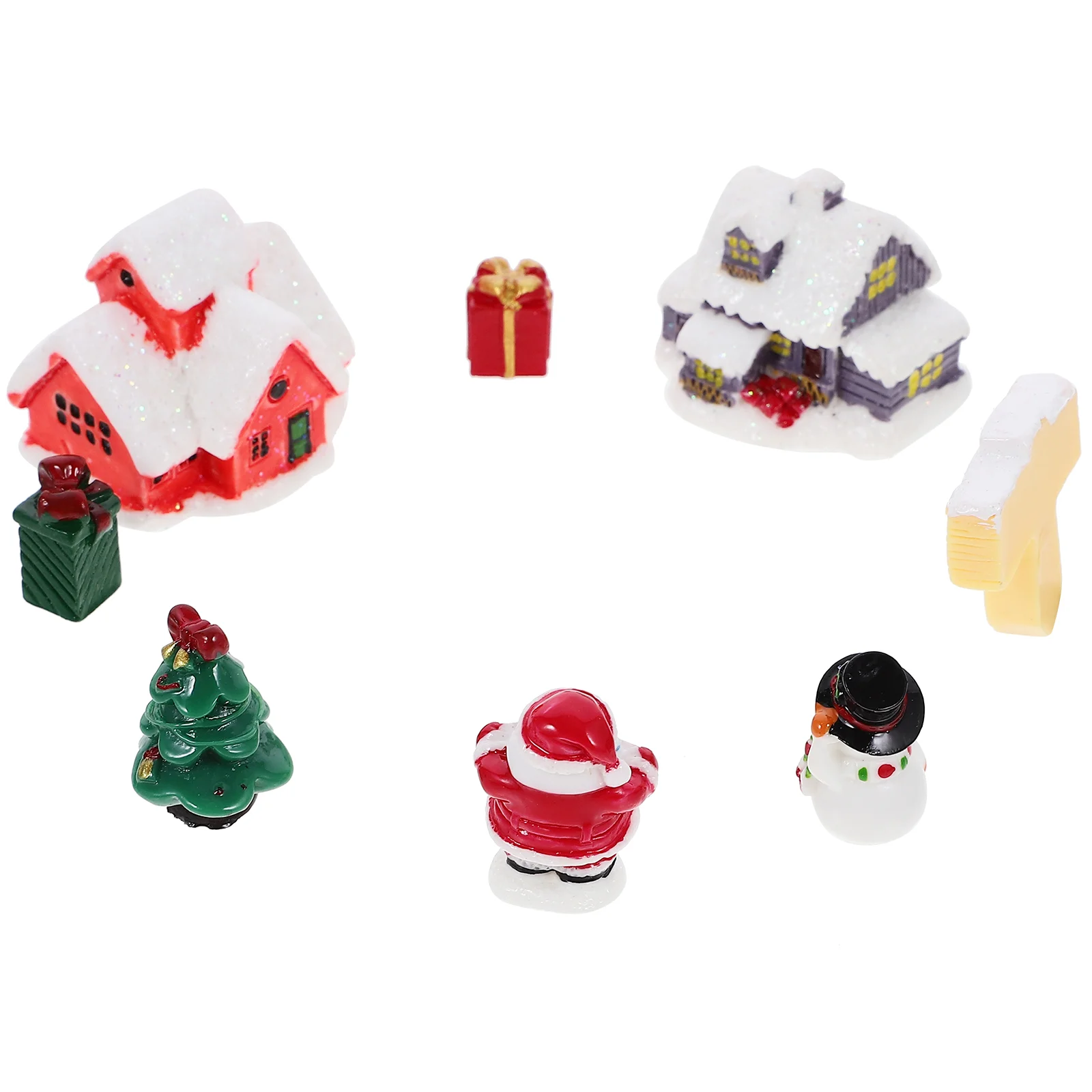 Christmas Figurines for Crafts Decorations with Mask Santa Claus Micro Landscape Ornaments Snow Scene 8pcs Masks Miniature Kit