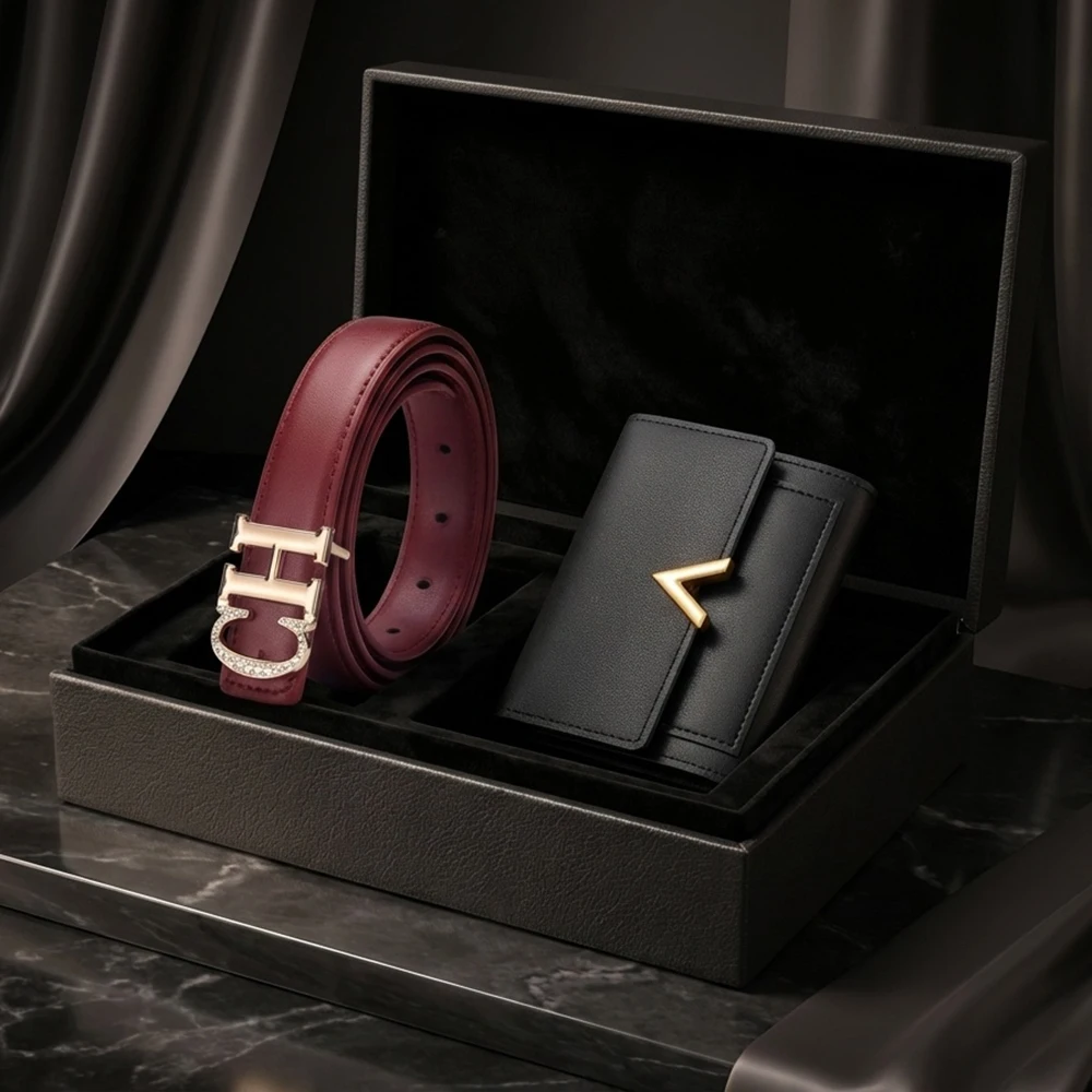 

2PCS Fashion Women's Belt Wallet Set Simple and Versatile Women's Jeans Belt High Quality Women's Belt Clothing Accessories