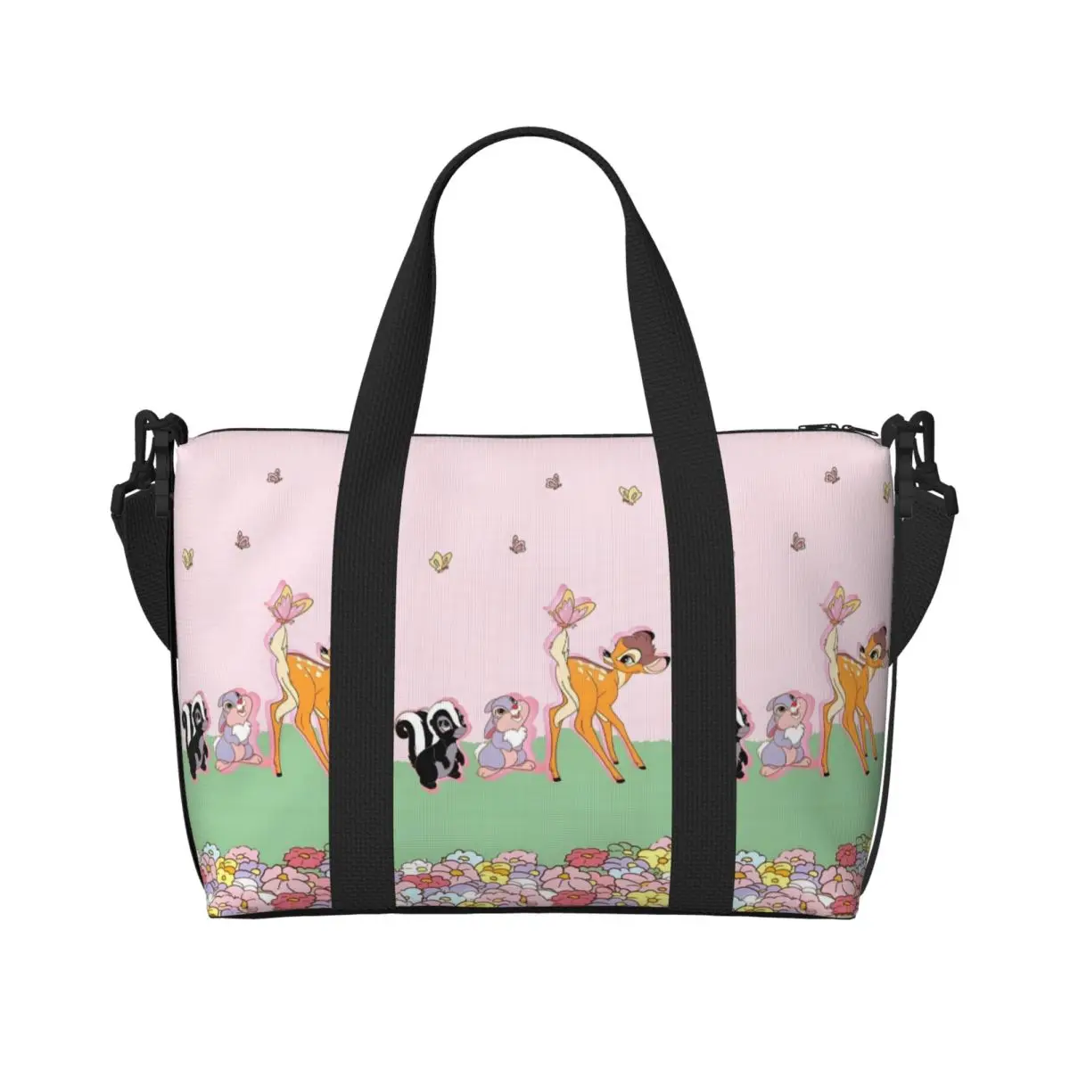 

Большая большая сумка-тоут Бэмби на заказ для женщин с оленем, аниме-шоппер, пляжная дорожная сумка для спортзала