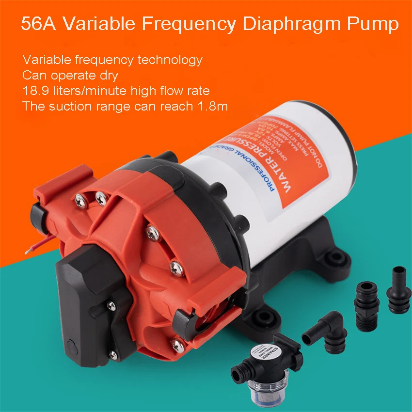 56A Frequency Conversion Boost Pump 12V Self-Priming Pump Auto Start/Stop Industrial Water Pump Lab Boost Diaphragm -
