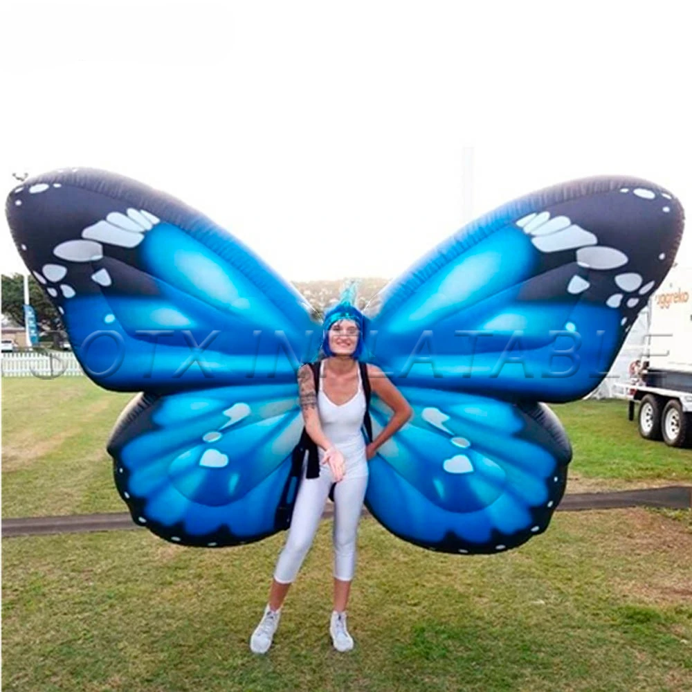 Performance Costume For Event Club Party Decorative Blue Flying Inflatable Butterfly With LED Light Strips Giant Adult