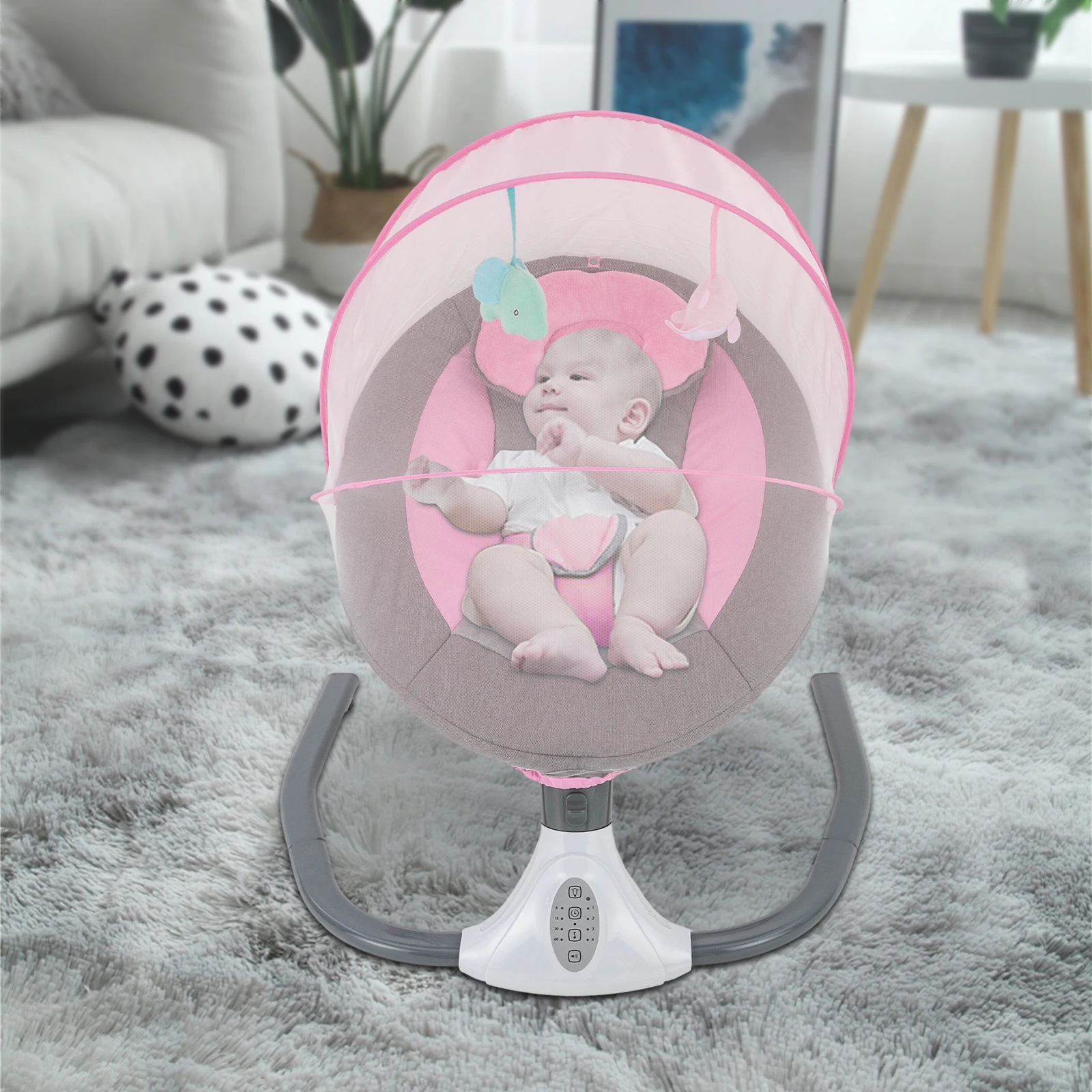 Fauteuil à bascule avec moustiquaire + télécommande pour toutes les familles ayant besoin d'un transat bébé