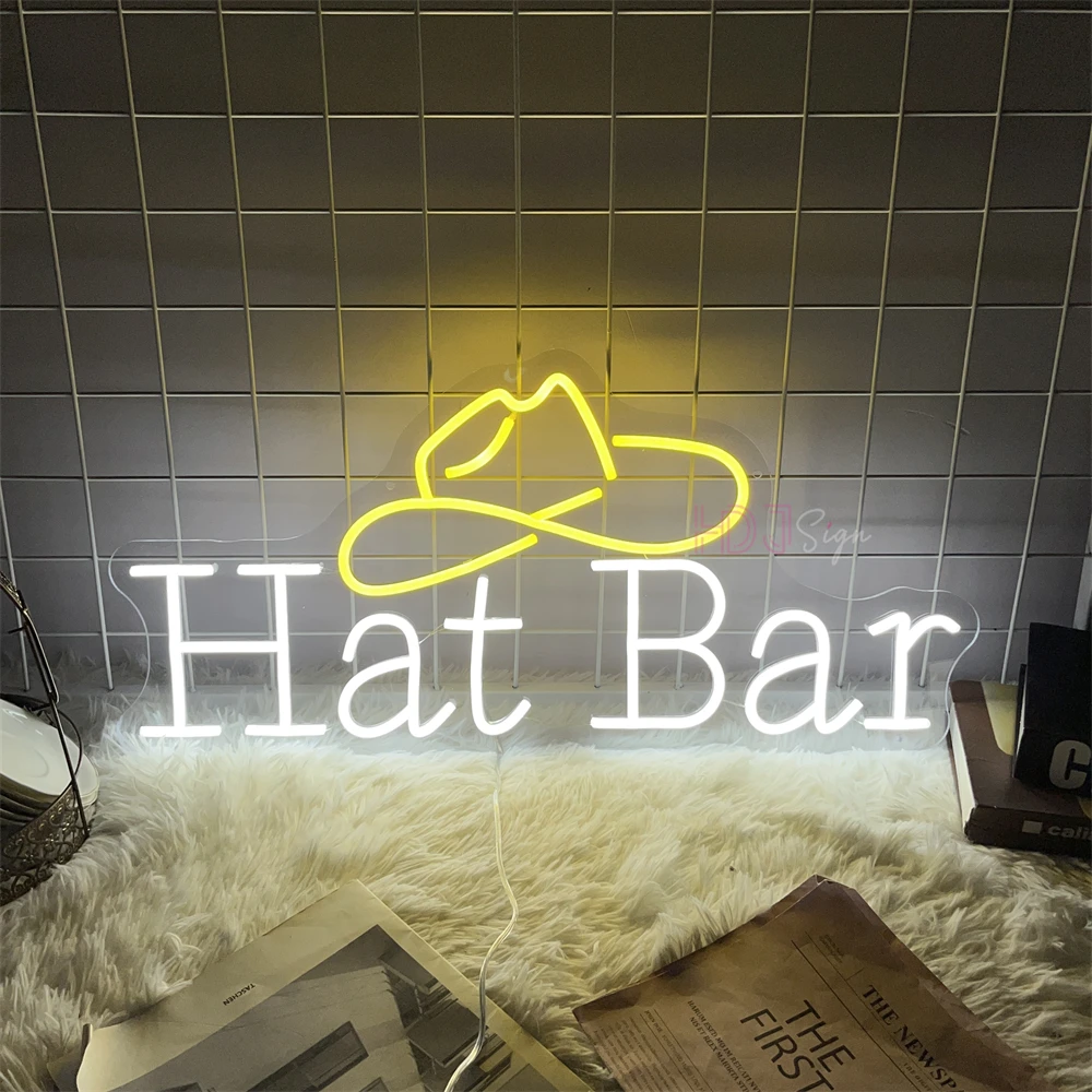 Hat Bar LED Neon Sign Lights Bar Neon LED Sign Room Decor Wall Art Neon Lights Bar Pub Restaurant Open Sign Welcome LED Light