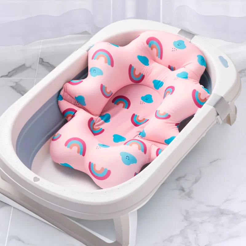 Baby Bath Seat Support Mat Foldable Baby Bath Tub Pad Chair Newborn Bathtub Pillow Infant Anti-Slip Soft Comfort Body Cushion