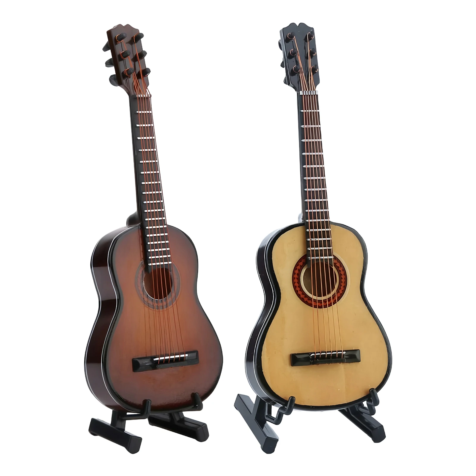 15cm Mini Guitar Model 6 String Wooden Guitar Model with Stand Home Office Desktop Decor Music Ornament For Collectors