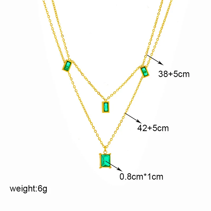 LAMENGLY 316L Stainless Steel Square Green Zircon Crystal Pendant Necklace For Women Girl New Trend Choker Chain Jewelry Gift