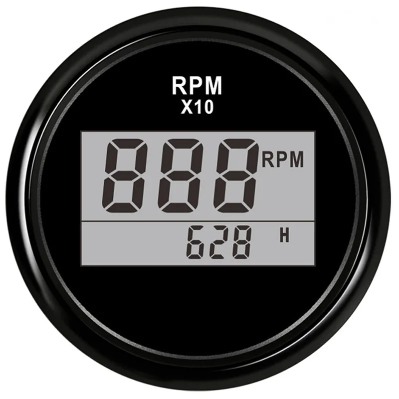 

52mm Digital Tachometer 0-9900RPM Black Rev Counter with Hourmeter for Auto Ship Agricultural Machinery Engines Generating Units