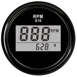 52mm Digital Tachometer 0-9900RPM Black Rev Counter with Hourmeter for Auto Ship Agricultural Machinery Engines Generating Units