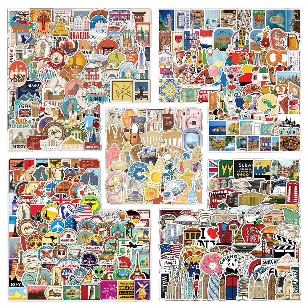 50/100Pcs No Repeat Travel Stickers Waterproof Creative Decals for Laptop Luggage Skateboard Journal Giajar Sticker Store
