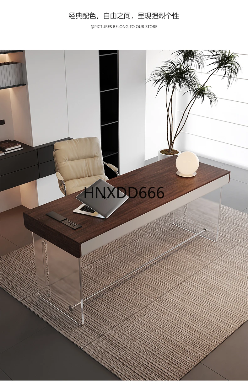 طاولة كمبيوتر معلقة من الخشب الصلب من الأكريليك للاستخدام المنزلي والمكتب بلمسة نهائية طبيعية #5