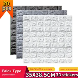 20pcs 35m*38.5cm 3DWall Sticker Solid Color Faux Brick Bedroom Home Decor Waterproof Self Adhesive DIY Living Room Wallpaper