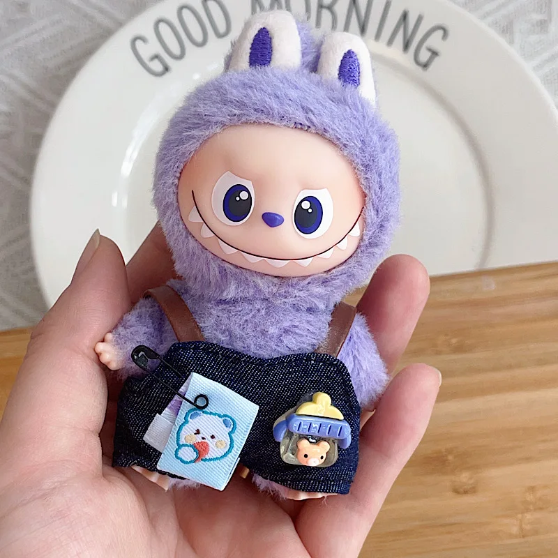 

New Doll Outfit For 4th Gen Mini LABUBU 4.0 Pin For Love Series 10cm Cute Animal-Patterned Denim Overalls