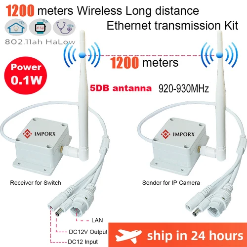 Imagen 1 del producto 1 a 1 larga distancia 1,2 KM transmisor de transmisión WIFI inalámbrico receptor AP cable Plug and Play 5MP 8MP PTZ cámara IP KIT Ethernet