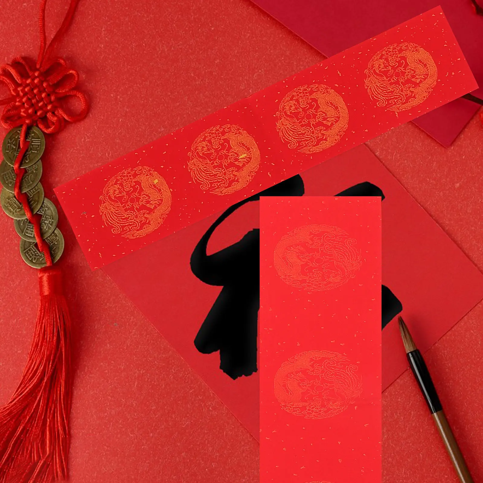 

5Sets Blank Calligraphy Paper Red Rice Paper for Chinese New Year Writing Festival DIY Decorative Word Sheets Set