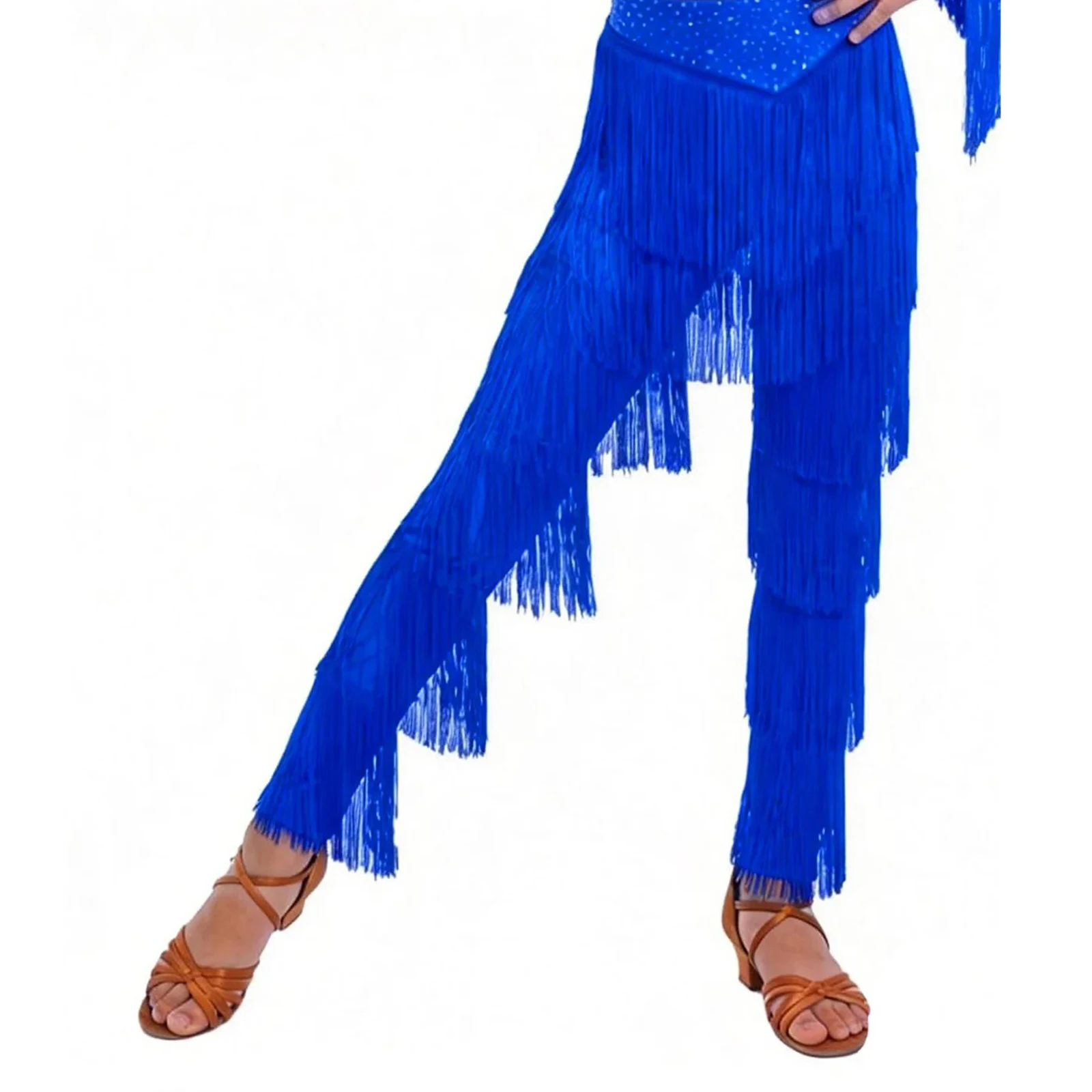 Kids Girls Fringe Latin Dance Pants Elastic Waist Tiered Tassels Samba Rumba Dancing Salsa Chacha Trousers Performance Costume