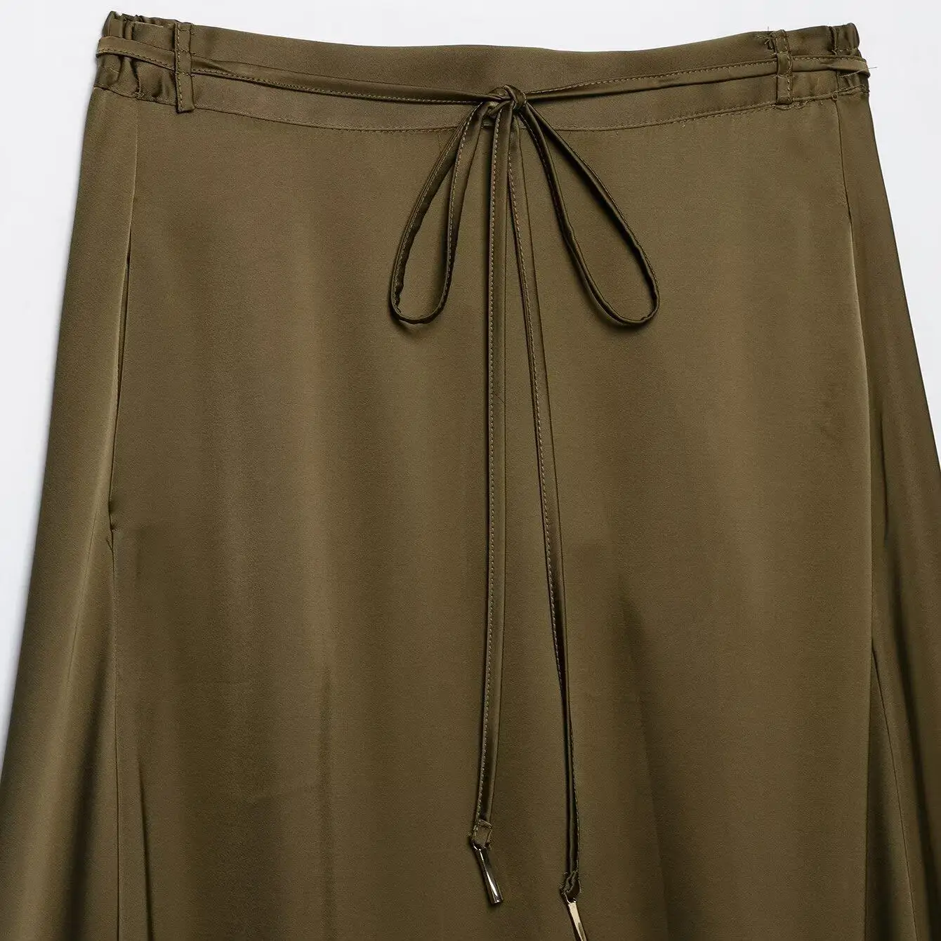 Fashionable Silk Satin Midi Skirt with Belt Autumn New Arrival Women's Clothing JNLEAOG Standard Fit A-Line Skirt Casual Wear