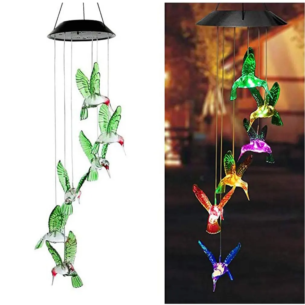 Nuovo colore che cambia energia solare Wind Chime colibrì Angel Butterfly impermeabile decorazione esterna luce per Patio Yard Garden