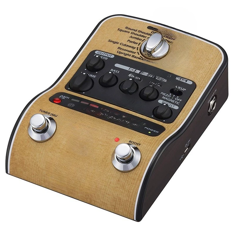 Play and sing fingerstyle wood, guitar electric box piano, reverb delay effect device