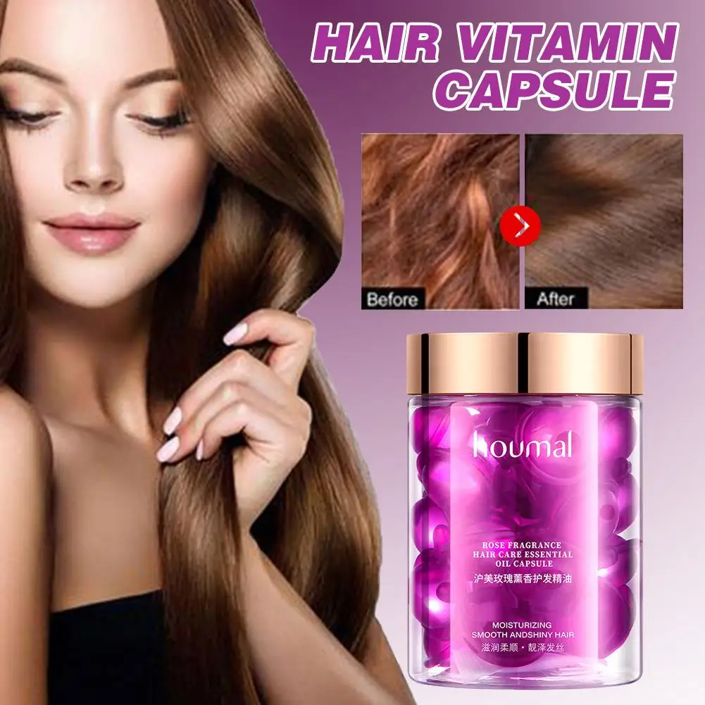 Rose Essential Oil Capsules Supple Dry Hair Keratin Plant Complex Oil Dry Damaged Hair Repair Female Hair Care Damaged Hair 30pc