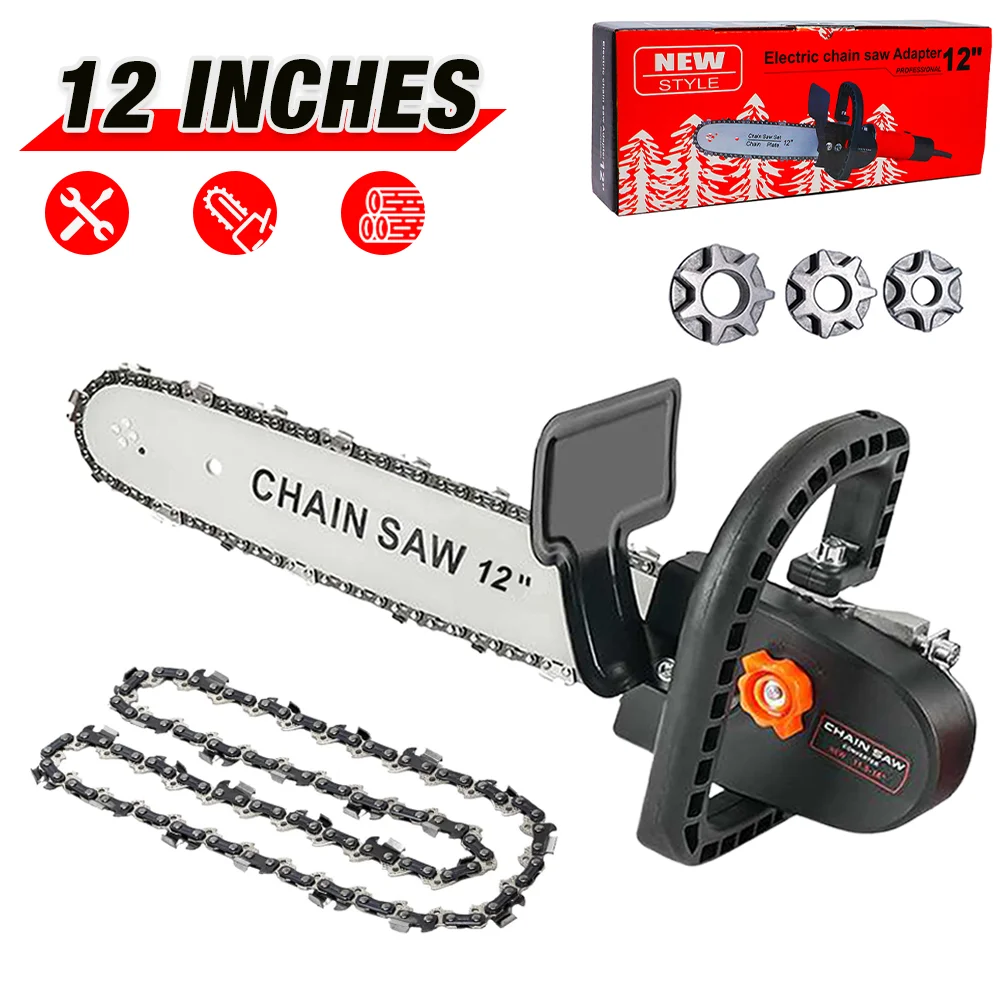 12-Inch Electric Chainsaw Adapter Home Woodworking Tool Kit,M10-M14-M16 Adjustable Chainsaw Adapter,Includes 2pcs 12-Inch Chains