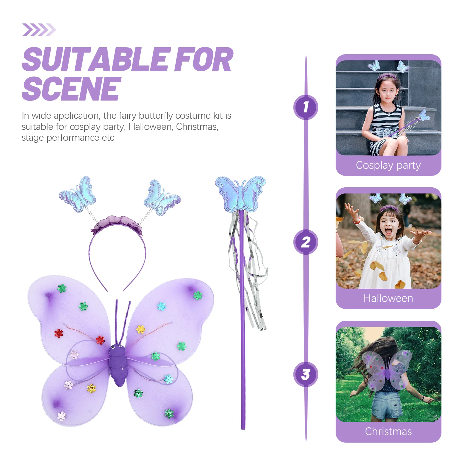 

1Set Butterfly Fairy Costume Wing Headband Wand Light Up Set Cosplay Halloween Stage Party Accessories Butterfly Costume