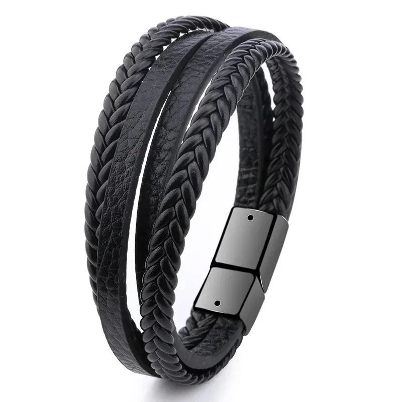 Charmsmic Multilayer Mens Leather Bracelets Handmade Rope Vintage Armband DIY Magnetic Clasp Fashion Jewelry 2024