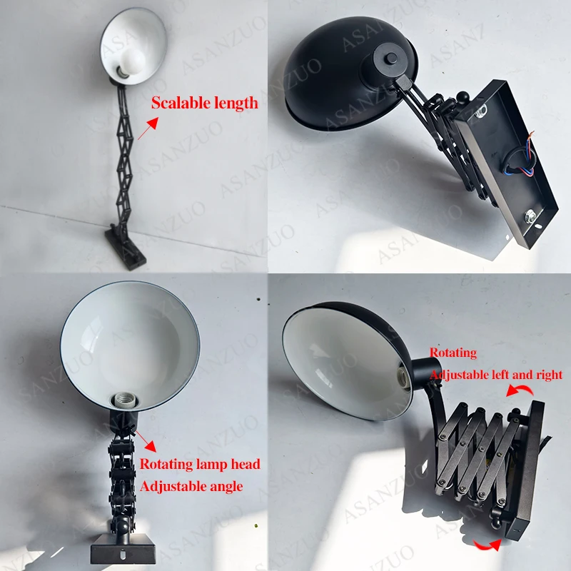 ASANZUO American Retro Industrial Wall Lamp Restaurant Loft  Adjustable Telescopic wall sconce Living Room E27 Lighting fixtures image 5